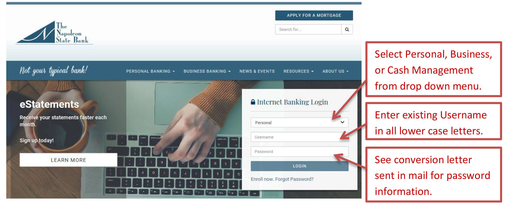 banking login screenshot