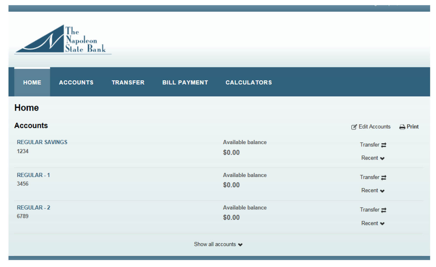 accounts page screenshot